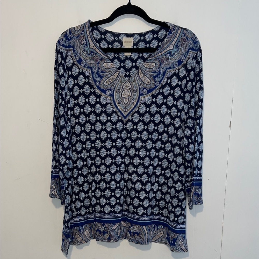 Chico's Navy and White Paisley Tunic F9